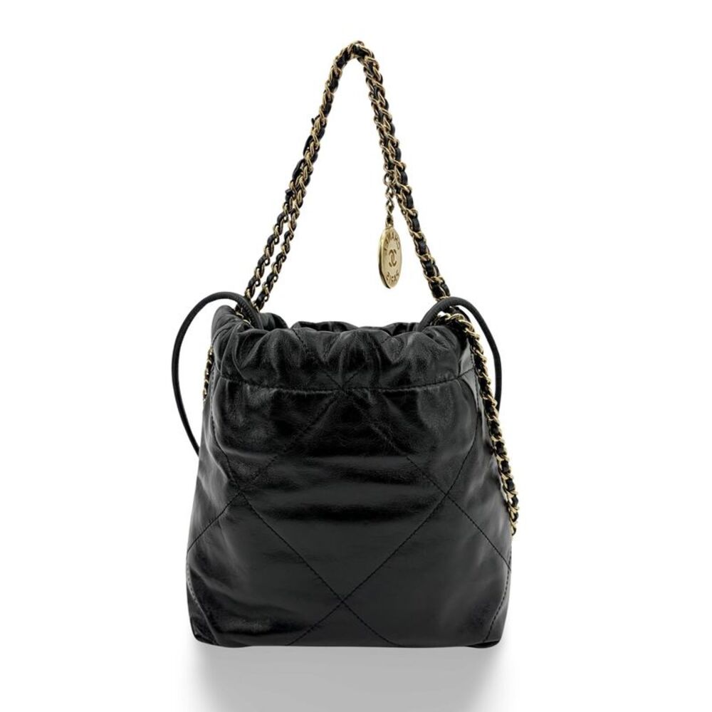 Chanel 22 Mini Handbag Black Glossy Calfskin Gold Hardware